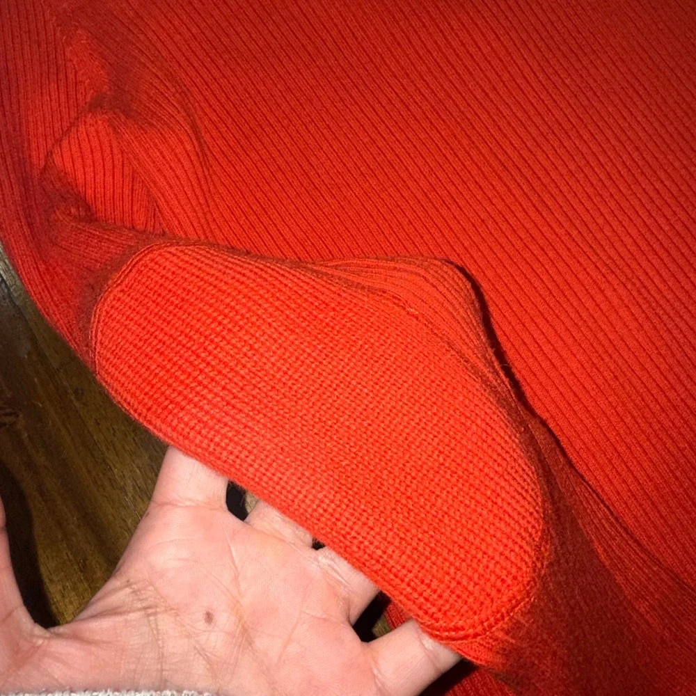 Tory Burch Orange Cashmere Ribbed V-Neck Sweater Elbow Patches Gold Button Large